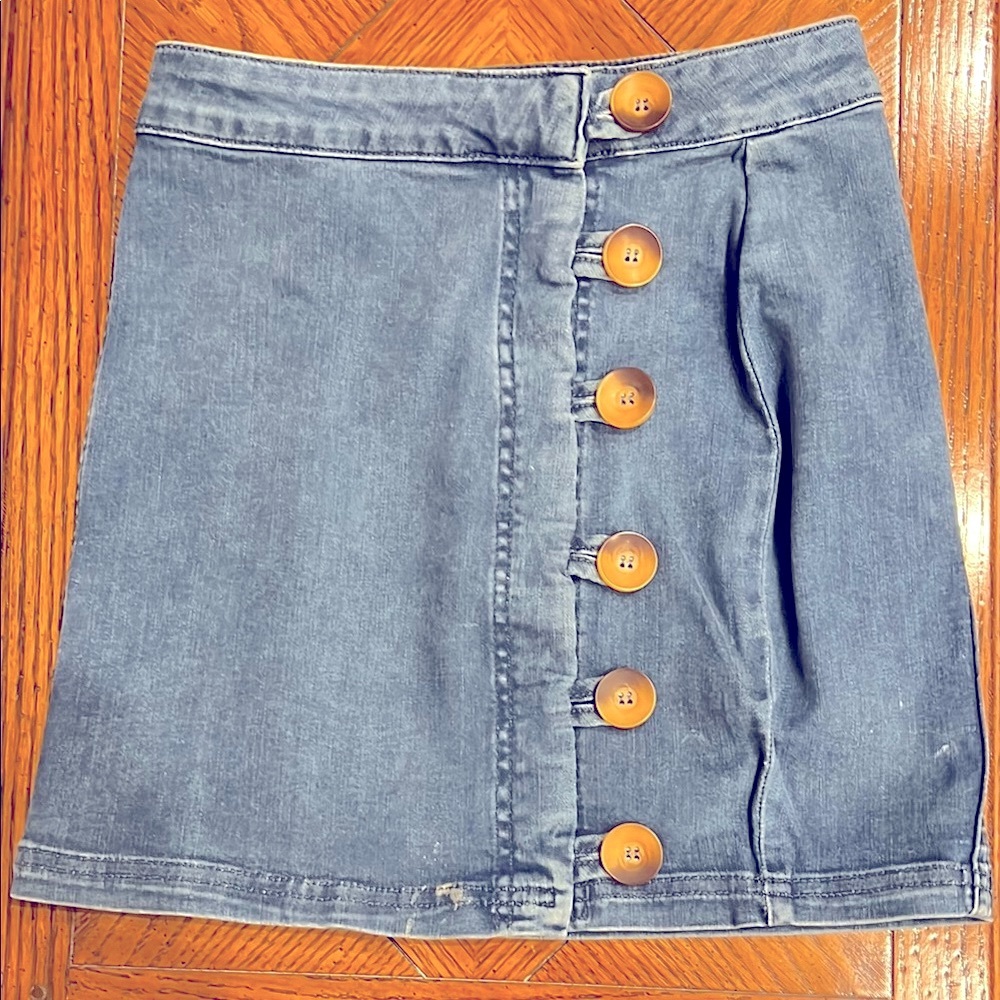 Free People Adorable Denim Button-Up Skirt